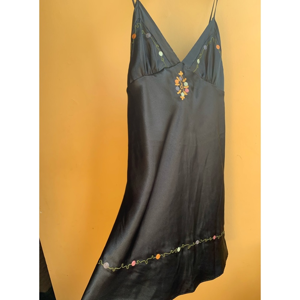 Delicates Black Nightgown with Floral Embroidery